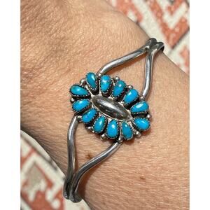 Maryann Felix Chavez Zuni Turquoise Cluster Cuff Bracelet Sterling Silver Signed